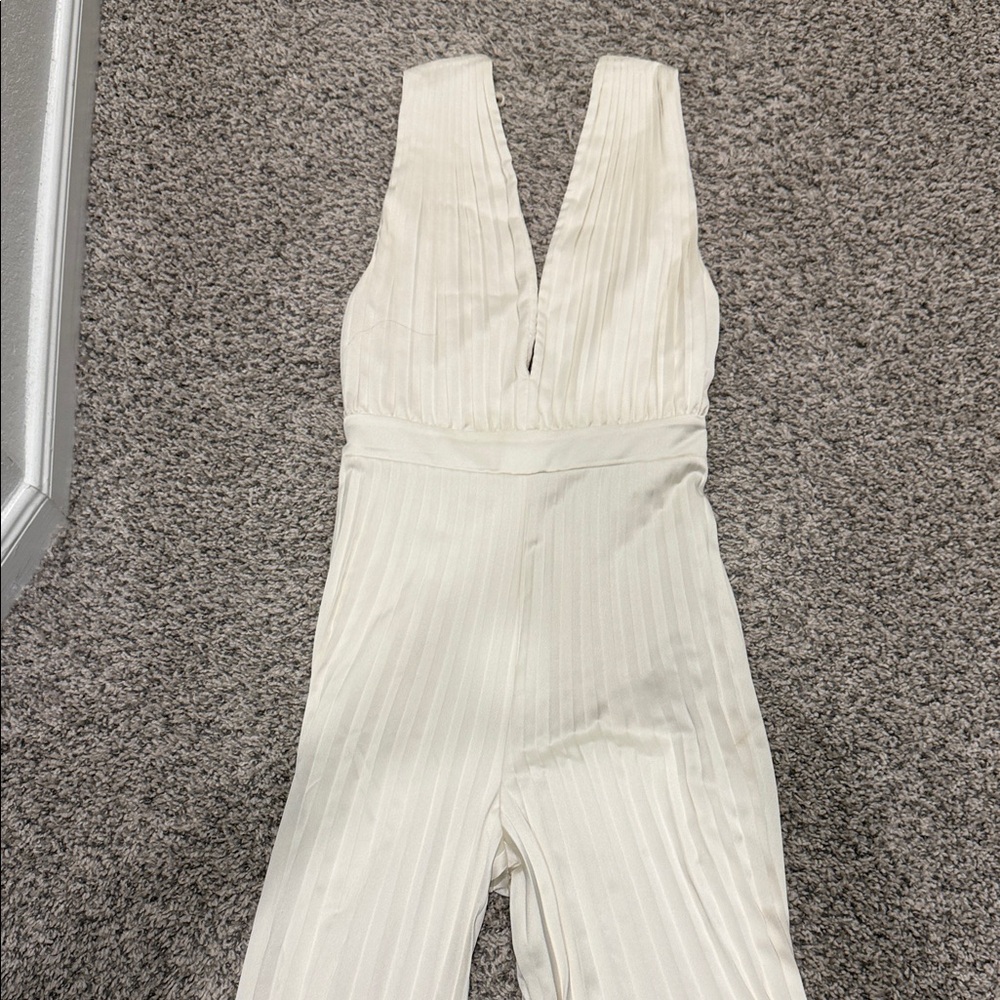 Abercrombie & Fitch Cream V-Neck Jumpsuit